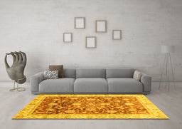 Machine Washable Oriental Yellow Traditional Rug in a Living Room, wshabs3886yw