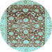 Round Oriental Light Blue Traditional Rug, abs3886lblu