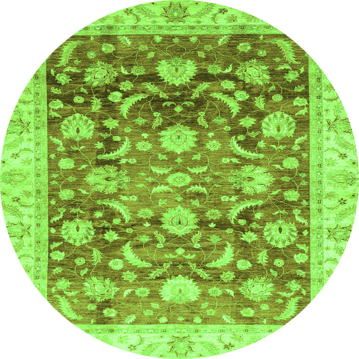 Round Machine Washable Oriental Green Traditional Area Rugs, wshabs3886grn