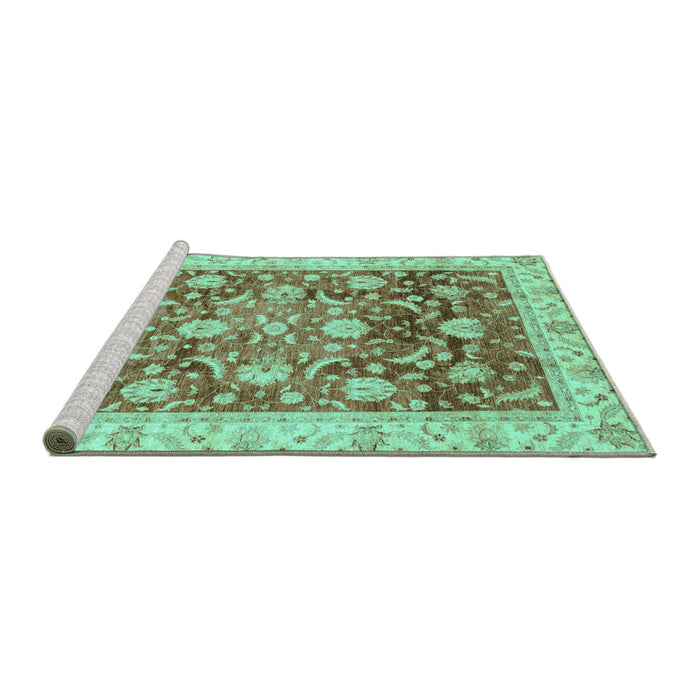 Sideview of Machine Washable Oriental Turquoise Traditional Area Rugs, wshabs3886turq
