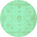 Round Oriental Turquoise Traditional Rug, abs3887turq