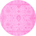 Round Oriental Pink Traditional Rug, abs3887pnk