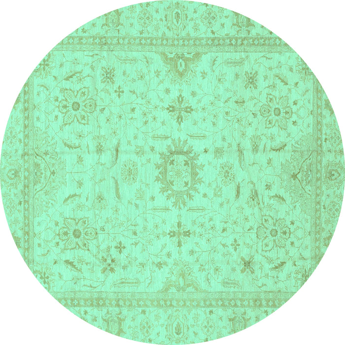 Round Machine Washable Oriental Turquoise Traditional Area Rugs, wshabs3887turq