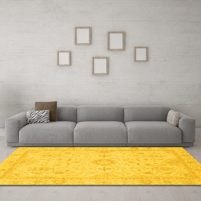 Machine Washable Oriental Yellow Traditional Rug in a Living Room, wshabs3887yw
