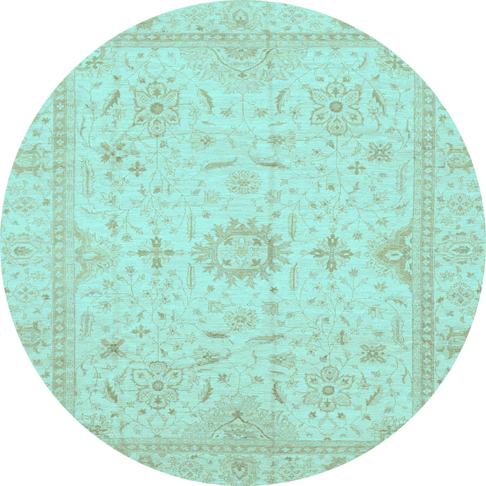 Round Oriental Light Blue Traditional Rug, abs3887lblu
