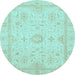 Round Oriental Light Blue Traditional Rug, abs3887lblu