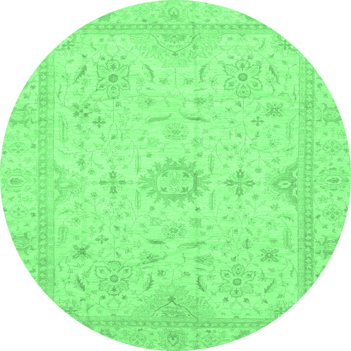 Round Machine Washable Oriental Emerald Green Traditional Area Rugs, wshabs3887emgrn