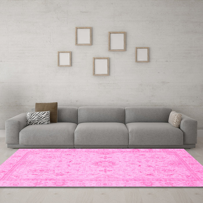 Machine Washable Oriental Pink Traditional Rug in a Living Room, wshabs3887pnk