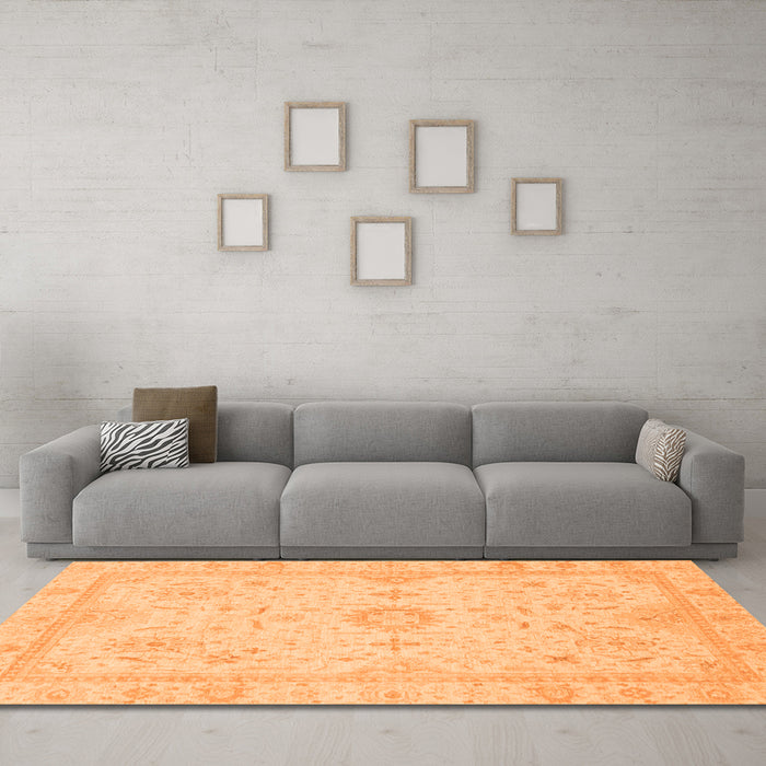 Machine Washable Oriental Orange Traditional Area Rugs in a Living Room, wshabs3887org