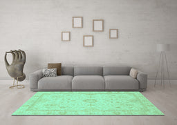 Machine Washable Oriental Turquoise Traditional Area Rugs in a Living Room,, wshabs3887turq