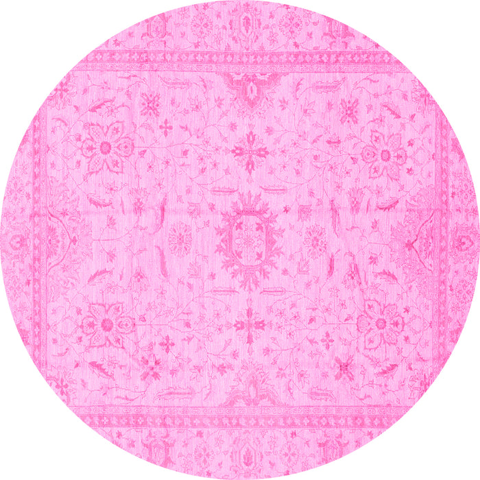 Round Machine Washable Oriental Pink Traditional Rug, wshabs3887pnk