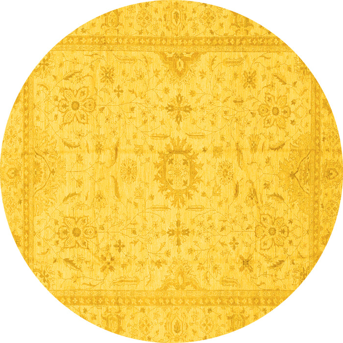 Round Machine Washable Oriental Yellow Traditional Rug, wshabs3887yw