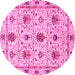 Round Abstract Pink Modern Rug, abs3888pnk