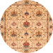 Round Abstract Orange Modern Rug, abs3888