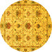 Round Abstract Yellow Modern Rug, abs3888yw