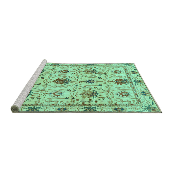 Sideview of Machine Washable Abstract Turquoise Modern Area Rugs, wshabs3888turq