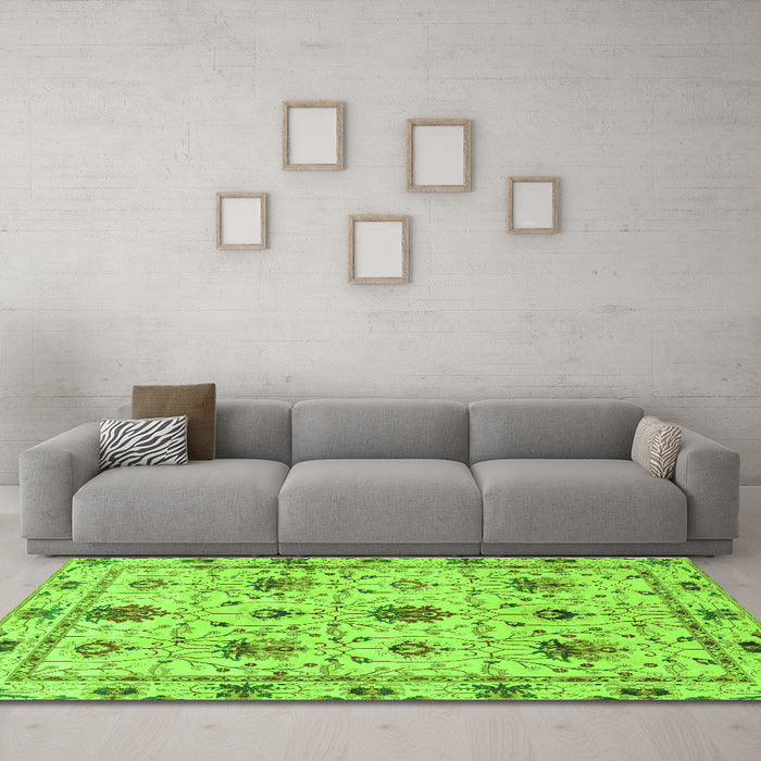 Machine Washable Abstract Green Modern Area Rugs in a Living Room,, wshabs3888grn