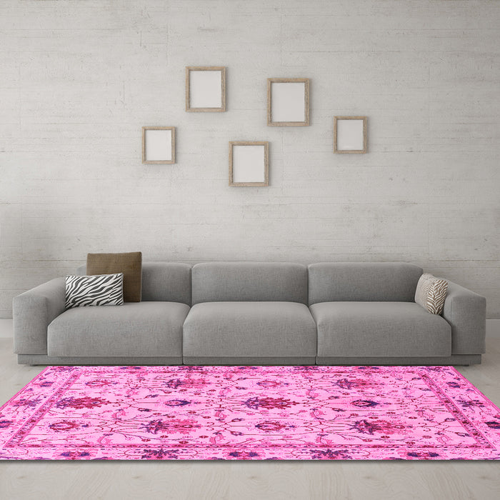 Machine Washable Abstract Pink Modern Rug in a Living Room, wshabs3888pnk