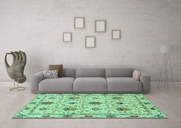 Machine Washable Abstract Turquoise Modern Area Rugs in a Living Room,, wshabs3888turq