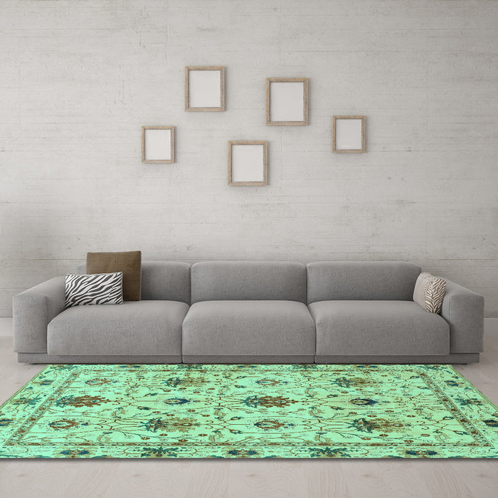 Machine Washable Abstract Turquoise Modern Area Rugs in a Living Room,, wshabs3888turq