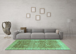 Machine Washable Oriental Turquoise Traditional Area Rugs in a Living Room,, wshabs3889turq