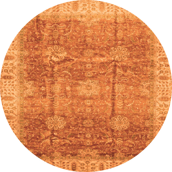 Round Machine Washable Oriental Orange Traditional Area Rugs, wshabs3889org