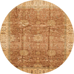 Round Abstract Orange Oriental Rug, abs3889