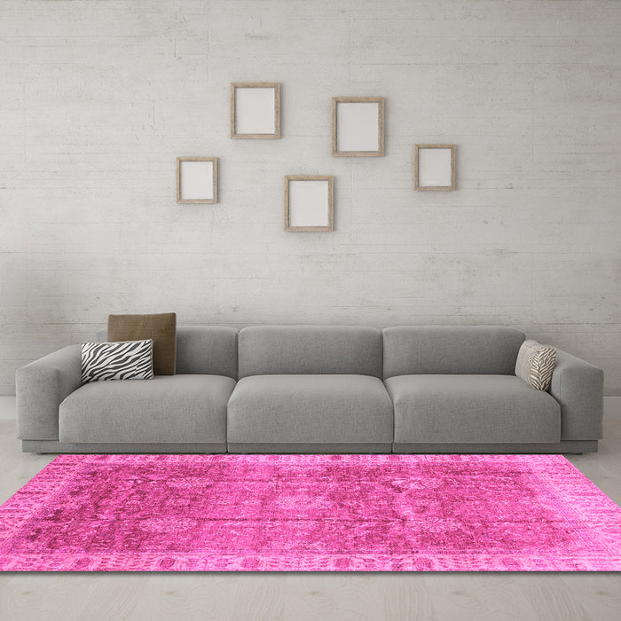 Machine Washable Oriental Pink Traditional Rug in a Living Room, wshabs3889pnk