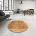 Round Abstract Orange Oriental Rug in a Office, abs3889