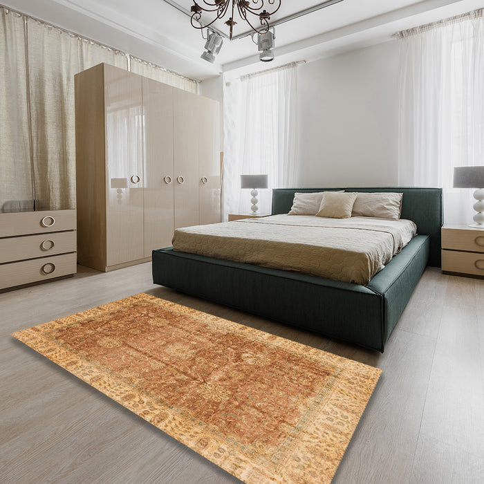 Abstract Orange Oriental Rug in a Bedroom, abs3889