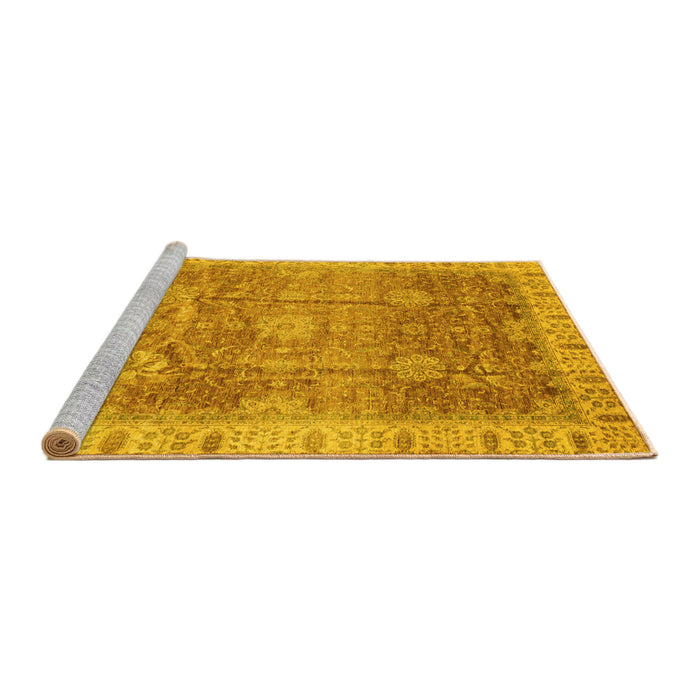 Sideview of Machine Washable Oriental Yellow Traditional Rug, wshabs3889yw