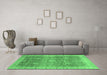 Machine Washable Oriental Emerald Green Traditional Area Rugs in a Living Room,, wshabs3889emgrn