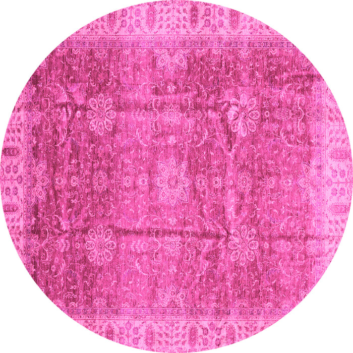 Round Machine Washable Oriental Pink Traditional Rug, wshabs3889pnk