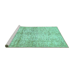 Sideview of Machine Washable Abstract Turquoise Modern Area Rugs, wshabs388turq