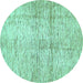 Round Machine Washable Abstract Turquoise Modern Area Rugs, wshabs388turq