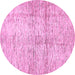 Round Machine Washable Abstract Pink Modern Rug, wshabs388pnk