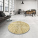 Round Machine Washable Abstract Sun Yellow Rug in a Office, wshabs388