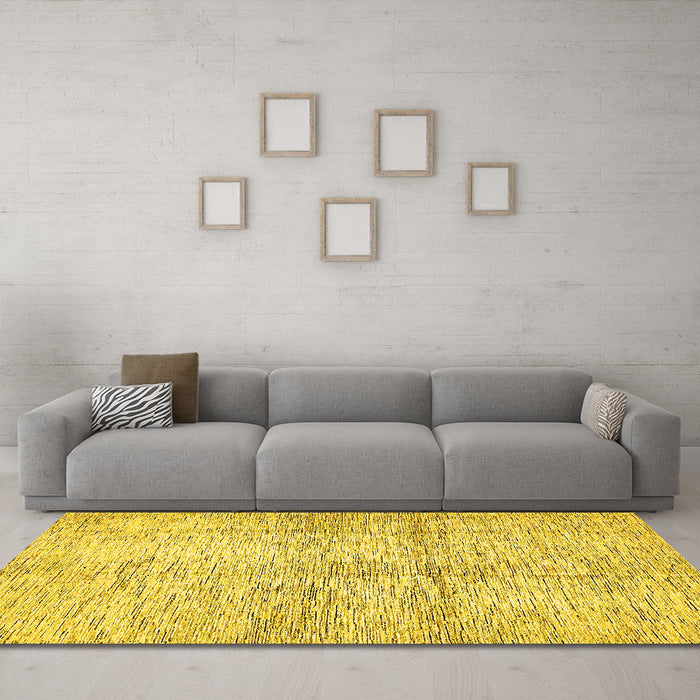 Machine Washable Abstract Yellow Modern Rug in a Living Room, wshabs388yw
