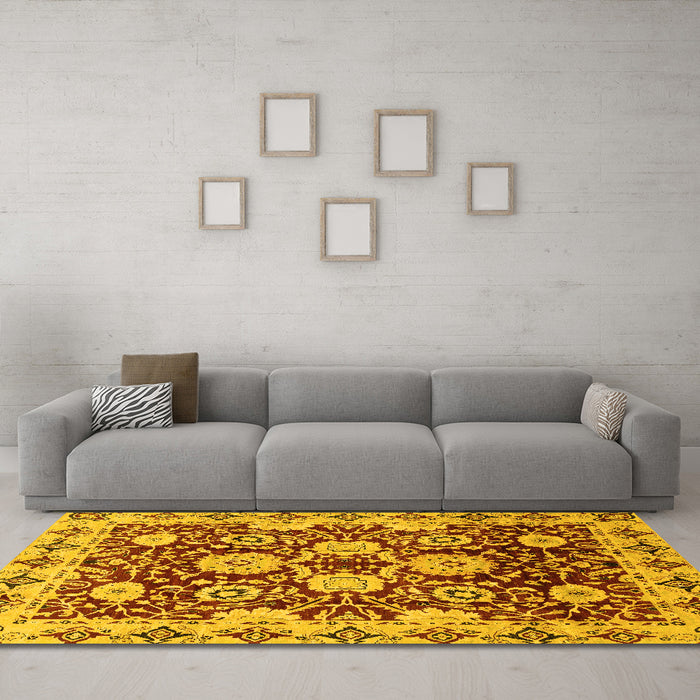 Machine Washable Abstract Yellow Modern Rug in a Living Room, wshabs3890yw