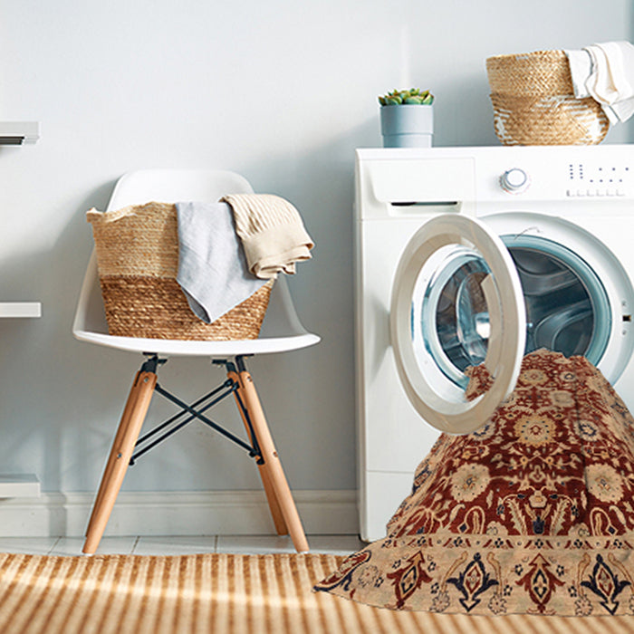 Machine Washable Abstract Red Rug in a Washing Machine, wshabs3890