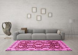 Machine Washable Abstract Pink Modern Rug in a Living Room, wshabs3890pnk