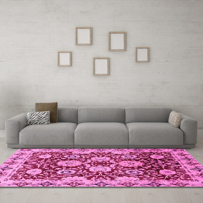Machine Washable Abstract Pink Modern Rug in a Living Room, wshabs3890pnk