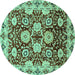 Round Machine Washable Abstract Turquoise Modern Area Rugs, wshabs3890turq