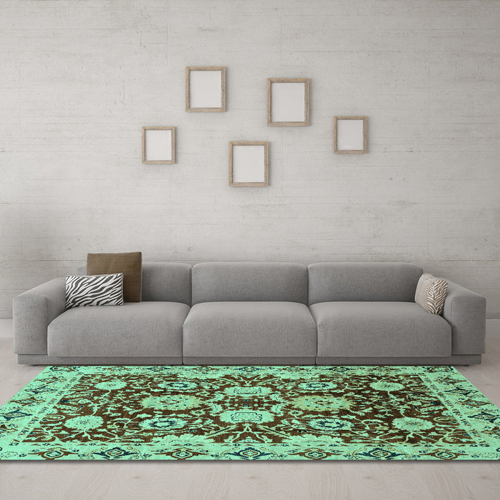 Machine Washable Abstract Turquoise Modern Area Rugs in a Living Room,, wshabs3890turq