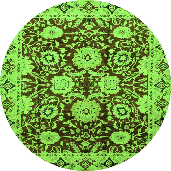 Round Machine Washable Abstract Green Modern Area Rugs, wshabs3890grn