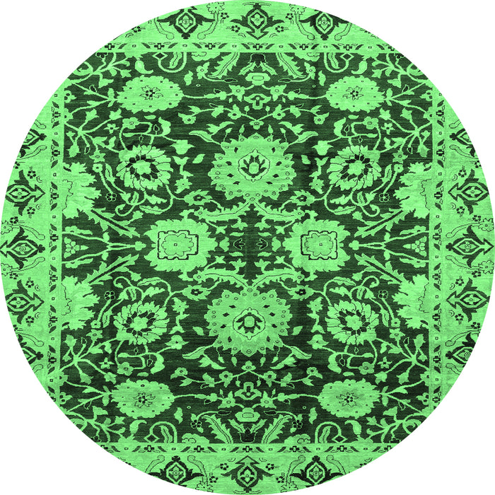 Round Machine Washable Abstract Emerald Green Modern Area Rugs, wshabs3890emgrn