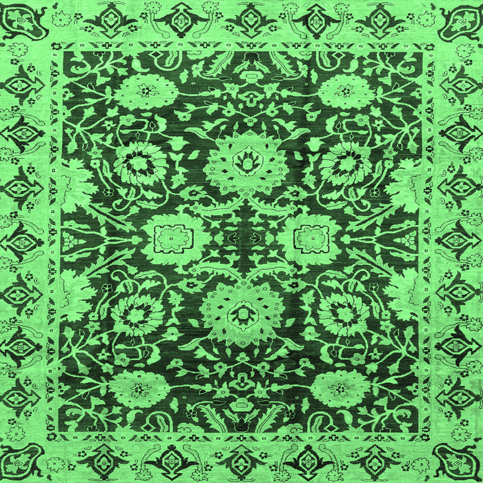 Square Machine Washable Abstract Emerald Green Modern Area Rugs, wshabs3890emgrn