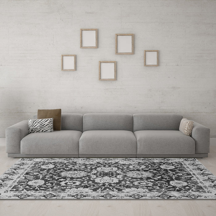 Machine Washable Abstract Gray Modern Rug in a Living Room,, wshabs3890gry