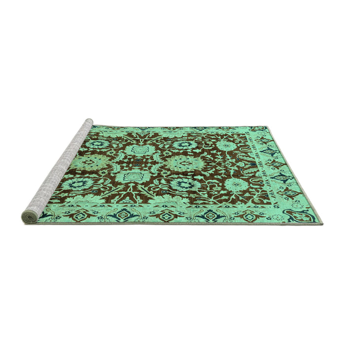 Sideview of Machine Washable Abstract Turquoise Modern Area Rugs, wshabs3890turq