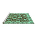 Sideview of Machine Washable Abstract Turquoise Modern Area Rugs, wshabs3890turq